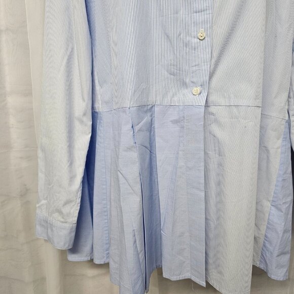 French Connection Blue Striped Button Blouse Peplum Preppy L - Picture 7 of 13